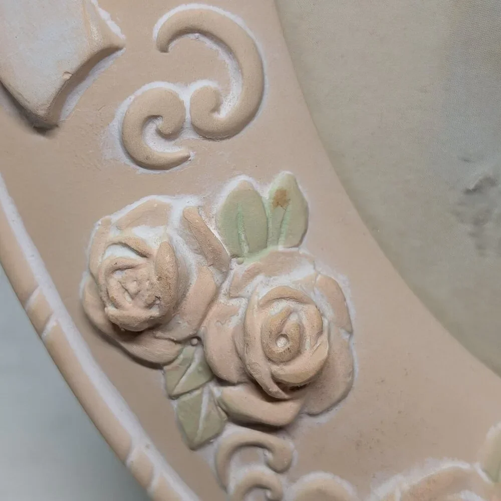 Vintage Oval Ceramic Picture Frame – Peach Floral Bow Accent, 1987 Terragrafics